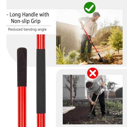VNIMTI Heavy Duty Gardening Shovel, 56 Inch Round Blade with Fiberglass Handle (Red) 5