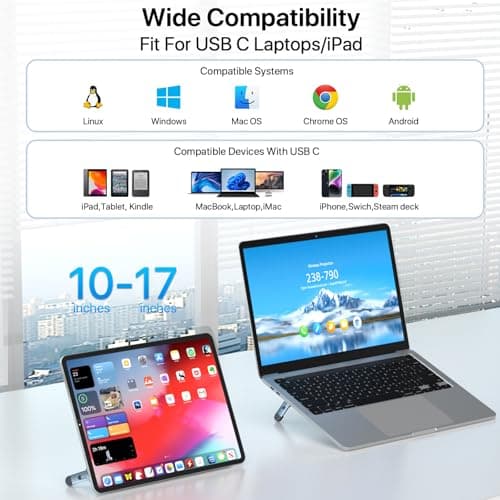 USB C Laptop Docking Station Stand, USB C Hub 7 in 1 Multiport Adapter with 4K HDMI, Gigabit Ethernet, USB A 3.0, PD 100W Charge, Universal Docking Stations for MacBook Pro/Air/Dell/HP/Surface/Lenovo 7