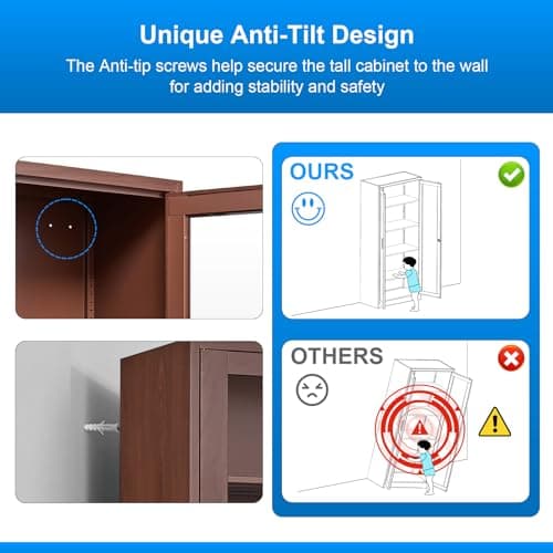 Polup Glass Display Cabinet, Display Case with Glass Doors and Shelves, Metal Curio Cabinets with Locking, 71" Tall Bookcase with Glass Doors for Home, School, Clinic (Wood Color)- Assemble Required 6
