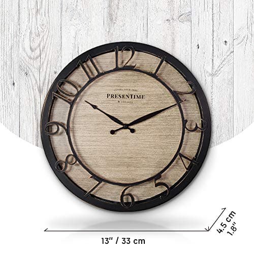 Presentime & Co 13" Farmhouse Series Wall Clock, Quartz Movement, Shiplap Style,Raised 3D Arabic Numeral, Oil Rubbed Bronze 7