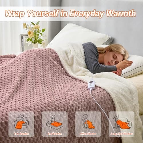 GarveeHome Heated Blanket Electric Blanket Throw Size 50 in x60 in, 6 Heating Levels & 9 Hours Auto Shut Off, Cozy Soft Fleece Fast Heating Blankets Gift, Machine Washable, Pink 6