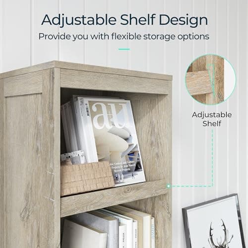 LINSY HOME 5-Shelf Bookcase, Narrow Bookshelves Floor Standing Display Storage Shelves 68 in Tall Bookcase Home Decor Furniture for Home Office, Living Room, Bed Room - Light Brown 5