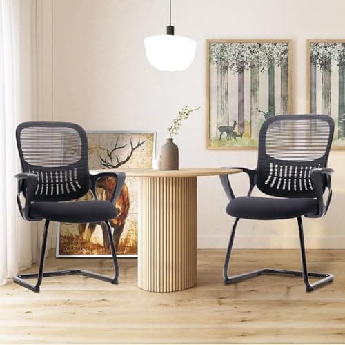 Sweetcrispy Reception Guest Chair Set of 2, Stationary Non Rolling Mesh Mid Back Computer Office Desk with Lumbar Support for Home Waiting Area Conference Room Bedroom 2