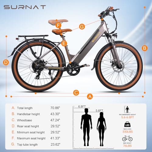 Electric Bike for Adults - Peak 850W 25MPH Motor 48V 12Ah Removable Battery Ebike, 26"x2.4" Step Through Electric Bicycle for Men Women, UL Certified Commuter E-Bike with 7-Speed & Dual Suspension 7