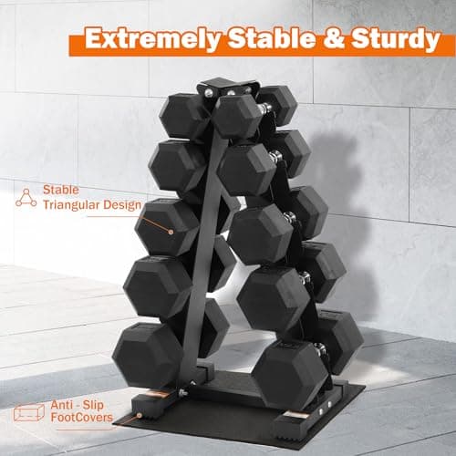 Fitvids Rubber Coated Hex Dumbbell Weight Set and Storage Rack, 200 LBS 5