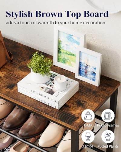 Kitsure Shoe Rack for Closet, Rustic Brown Shoe Organizer with Leveling Feet, Sturdy & Rust-Proof Shoe Storage for Entryway, Bedroom, Living Room, 29.5" x 11.4" x 24.8", Brown 7