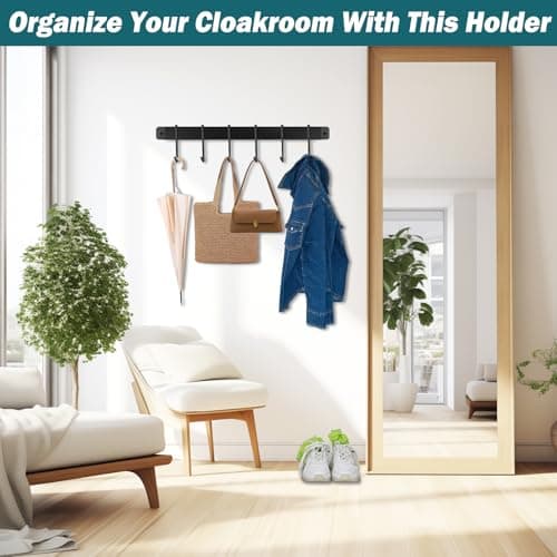 BIHOMIFI 2 Pack Steel-made Kitchen Utensil Rack Organizer Wall-mounted Pot Pans Wall Hanger Holder for Coffee Mug Rack Cup Hanging Kitchen Black with 10 S Hooks 5