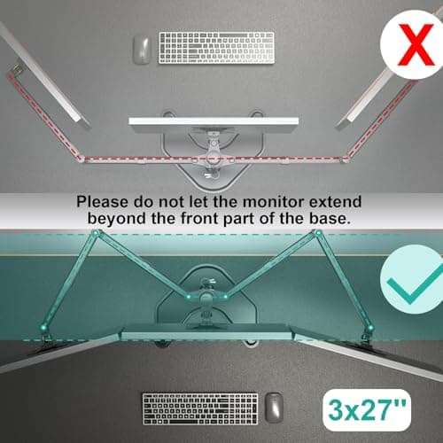 WALI Triple Monitor Stand, Free Standing Three LCD Monitor Fully Adjustable Desk Mount Fits 3 Screens up to 27 inch, 22 lbs Weight Capacity per Arm (MF003), Black 6