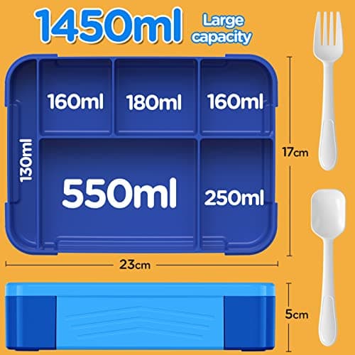 Jelife Bento Lunch Box for Kids - 1450ml Leakproof Kids Bento Box 6 Compartments Toddler Lunch boxes with Silverware for Back to School, Reusable LunchBox Snack Container for Daycare 5