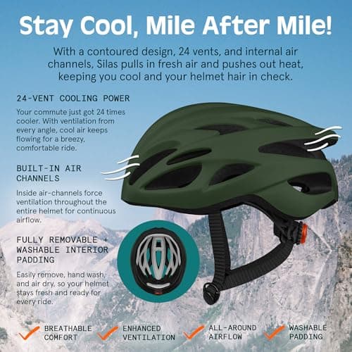 Retrospec Silas Adult Bike Helmet with Light for Men & Women - Lightweight, Comfortable, Matte Forest, One Size 5