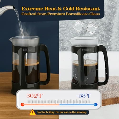 ESPRO P3 French Press Coffee Maker – Patented Double Micro-Filter for Grit-Free Brew, Heat Resistant thicker Borosilicate Glass Coffee press – (32 oz) 6