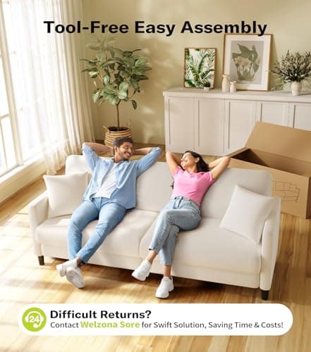 Welzona 83" Couches for Living Room, Comfy Sofas for Living Room, Teddy Sofa Couch, Tool-Free Setup Loveseat Sofa, All-Wood Love Seat Couches, Small Couch 2 Pillows Included, Beige 6