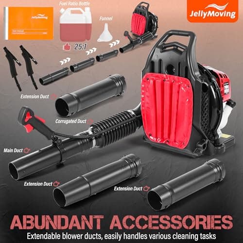 JellyMoving 65CC 2-Stroke Backpack Leaf Blower Gas Powered, 850CFM 230MPH Powerful Wind, Cruise Control, High-Efficient Commercial Gas Leaf Blower for Yard Lawn Care, Debris Dust & Leaf Cleaning 7