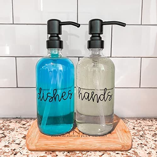 Suwimut 4 Pack Glass Soap Dispenser with Matte Black Stainless Steel Pump, 16 Oz Clear Boston Round Bottles Bathroom Kitchen Soap Dispenser for Essential Oil, Dish Soap, Hand Soap, Lotion Soap 6