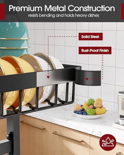 Sakugi Over The Sink Dish Drying Rack - Adjustable 3 Tier XX-Large Capacity Stainless Steel Drainer with Cutlery & Utensil Holders, Kitchen Storage & Organization, 31.5"-39.5"L x 12"W x 30.5"H, Black 5