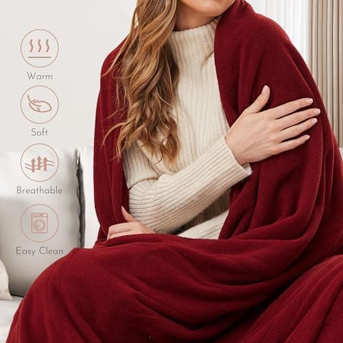 ONDAN Electric Heated Blanket 62"x84" Twin Size Microplush Cover Blanket 4 Heat Settings & 10 Hours Auto Off, Cozy & Breathable, Warm All Night,Wine Red 6