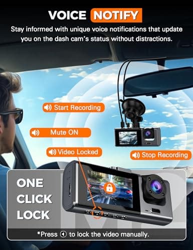 Galphi 3 Channel WiFi Dash Cam Front and Rear Inside with 64GB SD Card, 2.5K+1080P+1080P Car Dash Camera for Cars Front and Rear, Dashcam with G-Sensor, Loop Recording, 24H Parking Mode, Support 512GB 9