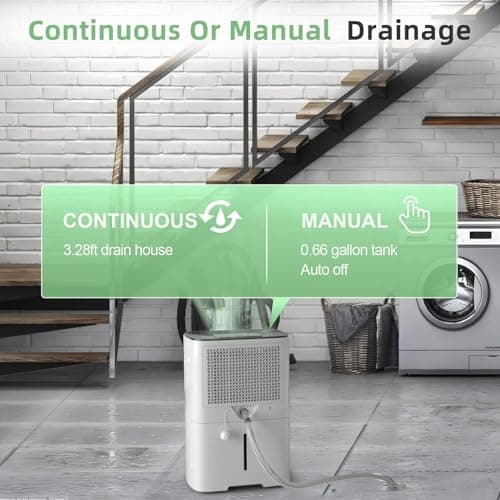 HOGARLABS 50 Pint Dehumidifiers for Home and Basements, with 3 Working Modes, Overflow Protection, and Auto Shut off Restart. Ultra Silent Dehumidifier with Drain Hose and Digital Control Panel. 6