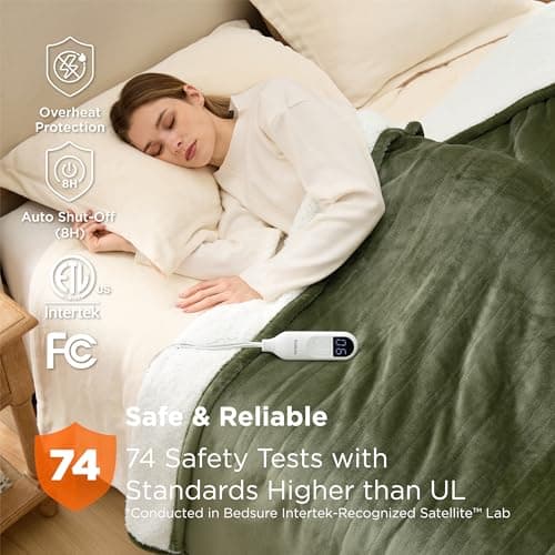 Bedsure Electric Blanket Full Size - Soft Flannel Heated Blanket, Fast Heating with 10 Time Settings & 6 Heat Settings, Warm Gift for Grandma (72x84 inches, Olive Green) 5