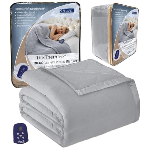 Thermee Micro Flannel Heated Blanket - Full Size, 10 Settings, Programmable, Rapid Heating, Luxuriously Soft - Slate Grey