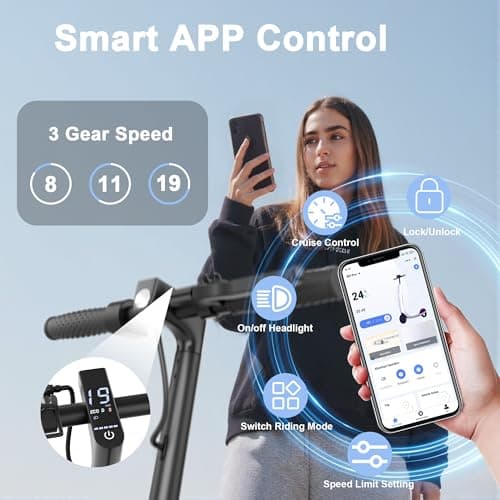 WTRHXA Electric Scooter Adults with Dual Suspensions, 350W/500W Motor, 19/22 Mph Speed, 23-31 Miles Ranges, 8.5"/10" Solid Tire, Folding E-Scooter Adult 5