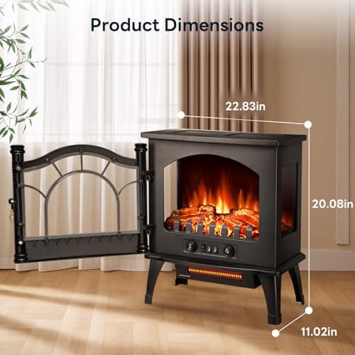 ZAFRO Freestanding Electric Fireplace Stove with Realistic Flame, 5100 BTU Electric Fireplace Heater with Retro Design, 1000W/1500W, Dual Safety Protection for Living Room, Bedroom 7
