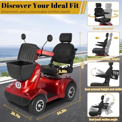 MS02 MAX All Terrain 1000W Electric Mobility Scooter for Adults& Seniors - 500LBS Load & 32 Miles Range Powerd Wheelchair Device w/Off-Road Absorber, Bluetooth Speaker, Dual Baskets, LED Light System 6