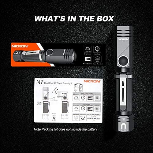 NICRON Flashlight, N7 600 Lumens Tactical Flashlight, 90 Degree Ip65 Waterproof Led Mini Flashlight 4 Modes- Best High Lumens are for Camping, Outdoor, Hiking （Not Including Batteries） Gift 8