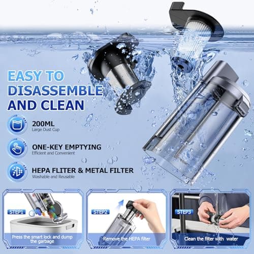 JONYJ Handheld Car Vacuum Cleaner Cordless, 16000PA Hand Held Vacuum Portable, 2 in 1 Air Duster and Mini Vacuum Cleaner Rechargeable with Led, Multi-Nozzles & Washable Filters for Home Office Car Pet 6