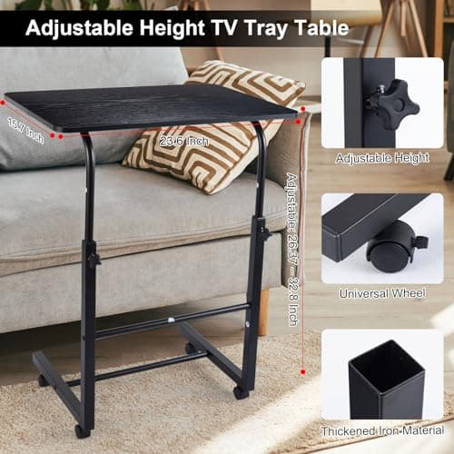 DEBECTY Tv Tray Table Adjustable Tv Tray Portable Couch Table Portable on Wheels Adjustable Height Desk C-Shape Dinner Tray Tables for Home, Office (Black) 6