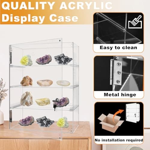 Acrylic Display Case with Lock Key 4 Tier Clear Display Case Locking Cabinet for Collectibles Figure Knife Rock Perfume Countertop Retail Showcase Display Box Wall Mount with Shelves 11.8x5.9x15.7 in 6