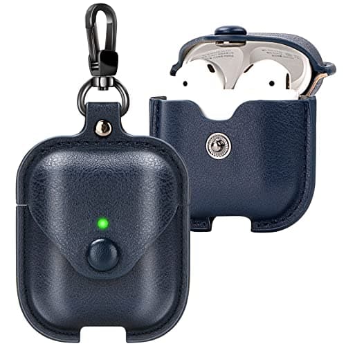 Leather Case for Airpods with Keychain, Premium Leather Vintage Portable Shockproof Protective Cover for Apple AirPods 1 and AirPods 2 Charging Case