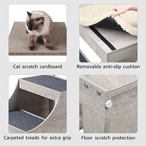 unipaws Pet Bunk Bed with Removable Step for Dogs and Cats, Multi-Level Bed Window Perch Seat Platform with Cushion and Cat Scratch Pad, Indoor Use 6