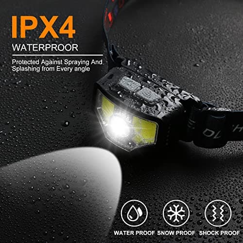 Curtsod Headlamp Rechargeable, 2-Pack 1200 Lumen Super Bright with White Red LED Head Lamp Flashlight, 12 Modes, Motion Sensor, Waterproof, Outdoor Fishing Camping Running Cycling Headlight 6