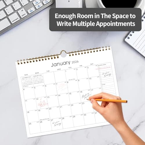 2026 Calendar 18 Monthly Wall Calendar Runs from January 2026 until June 2027 Spiral Binding Hanging 11.5" x 14.7" Thick Paper with Julian Dates and Block for School Office（Simplicity） 5