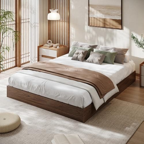 GarveeHome Wood Platform Bed Frame, Wooden Bed Frame Without Headboard, Wood Slat Support, No Box Spring Needed, Easy Assembly (Walnut Wood, Queen (U.S. Standard)) 7