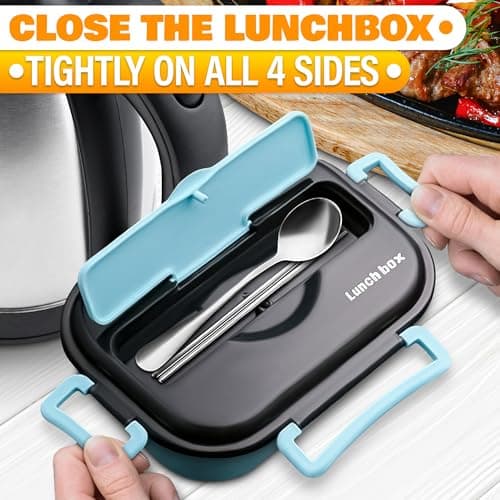 Tiffin Lunch Box – Insulated Lunch Containers with 48.5-Oz Capacity, Stainless Steel & Plastic, 2 Compartments – Insulated Bento Box for Office, Picnic & Daily Meals, Spoon & Chopsticks Included 6