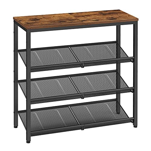 VASAGLE Shoe Rack for Entryway, 4-Tier Shoe Rack Organizer with Storage Shelves and Spacious Top, Freestanding, Adjustable, Industrial, Rustic Brown and Ink Black ULBS040B01