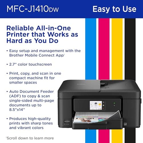 Brother Work Smart 1410 Wireless Color Inkjet All-in-One Printer with 2.7” Touchscreen and Automatic Duplex Printing | Includes Refresh Subscription Trial(1) (MFC-J1410DW) 6