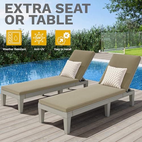 DWVO Outdoor Chaise Lounge with Cushion, Patio Chaise Lounge Chair Set of 2 w/ 5-Level Backrest, Lounge Chair for Garden, Pool, Beach and Patio, Easy Assembly & Lightweight (Taupe) 6