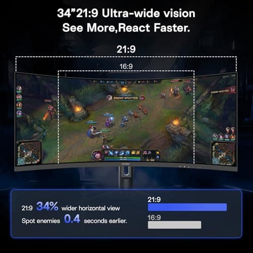 KOORUI 34 inch 240Hz Ultrawide Curved Gaming Monitor 3440x1440P, 21:9 Display, 1500R Curvature. 1MS, PIP/PBP, Support Adaptive Sync, DP, HDMI, PS5,Vesa 5