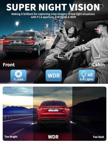 HUPEJOS Dash Cam Front and Rear, 360 Dgree View 4 Channel Dash Camera for Cars 2K FHD, Mini Dashcam Built-in WiFi, Car Camera Free 64GB Card, Voice Control, Night Vision,WDR,24/7 Parking Mode, V30-4CH 6