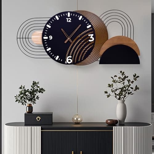 39.3X17.7 inch Extra Large Wall Clock, Modern Luxury Wood and Metal Decorative Clocks for Living Room, Silent Non-Ticking Big Hanging Clock, Battery Operated Wall Decor Gift Idea