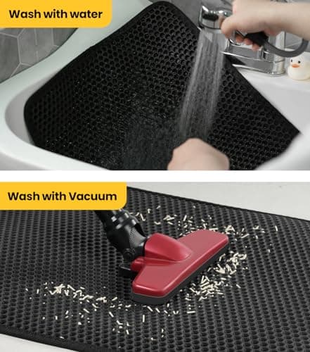 Conlun Cat Litter Mat 23"x17", Honeycomb Double Layer Waterproof Urine Proof Trapping Waste for Kitty Litter Box, Washable, No Slip Cat Matt for Floor, Black 7