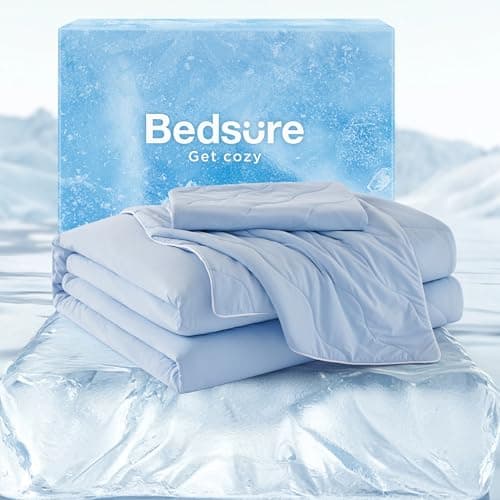 Bedsure Cooling Comforter Queen Size, Cooling Blankets for Hot Sleepers, Q-Max>0.42, Breathable Cooling Blanket for Night Sweats, All-Season Lightweight Comforter (90"x90", Blue)