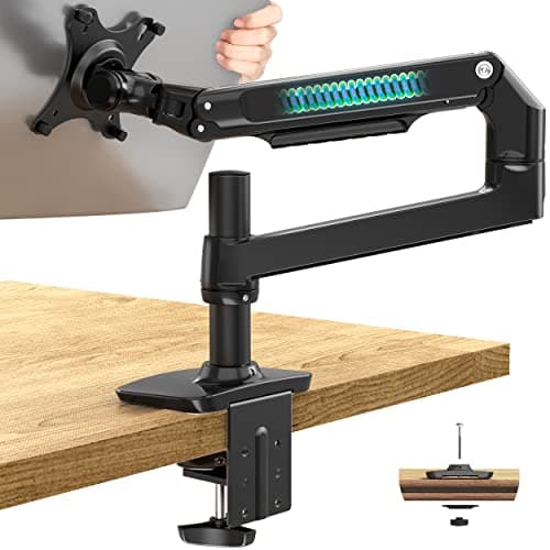 Ergounion Single Monitor Arm Desk Mount, Holds Screens up to 40 Inches and 25 lbs, Fully Adjustable Vesa Monitor Mount with C-Clamp and Grommet Base, Aluminum, Black