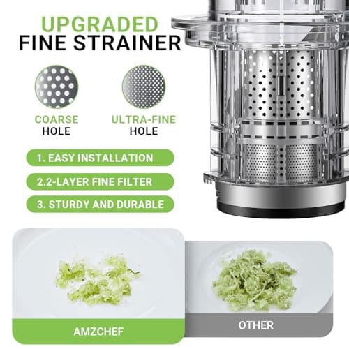 AMZCHEF Cold Press Juicer - Juicer Machine with Large Feed Chute for Whole Fruits and Vegetables - Durable Stainless Steel Masticating Juicer, Large Auger, Double Strainers 5