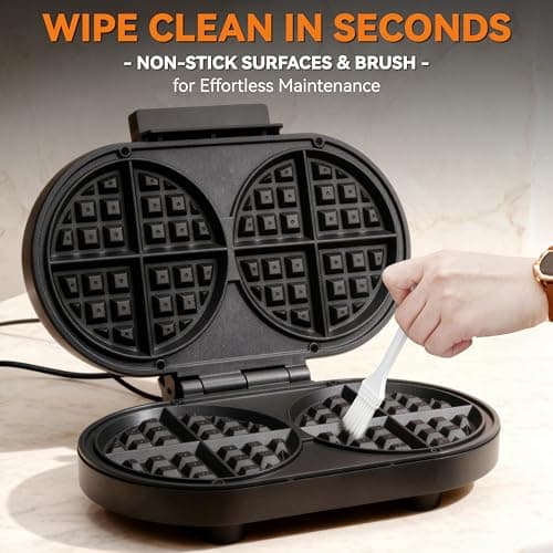 Baker’s Friend Double Belgian Waffle Maker Thick, 2 X 6” Round Waffle Maker, Belgium Waffle Iron, Waflera Electrica with Non-stick Plates, 1200W, Perfect for Kids & Family Breakfast, Graphite 6