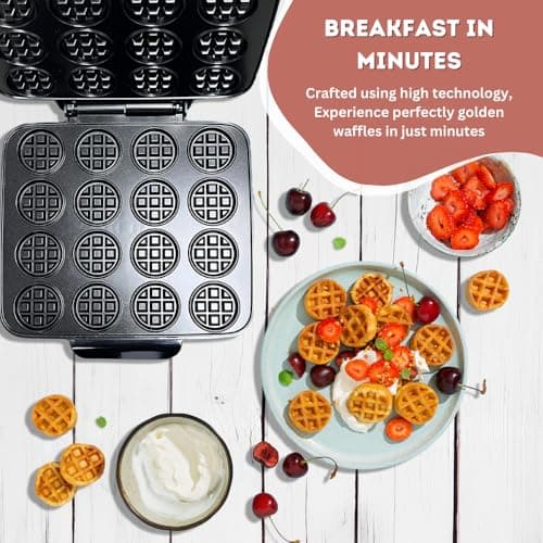 16 PCS Mini Waffle Maker Machine, Nonstick Waffles Iron Quick Heat-Up Surface, Simple & Easy Tiny Chaffle Baker for Home & Restaurants, Small Bites for Kids, Perfect for Breakfast, Desserts & Snacks 6