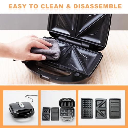 AAYUJUP Waffle Iron Sandwich Maker：3 In 1 Mini Waffle Maker With Removable Plates Waffle Irons Non-Stick Waffle Cone Maker Waffle Machine For Waffle Grill Sandwich 5